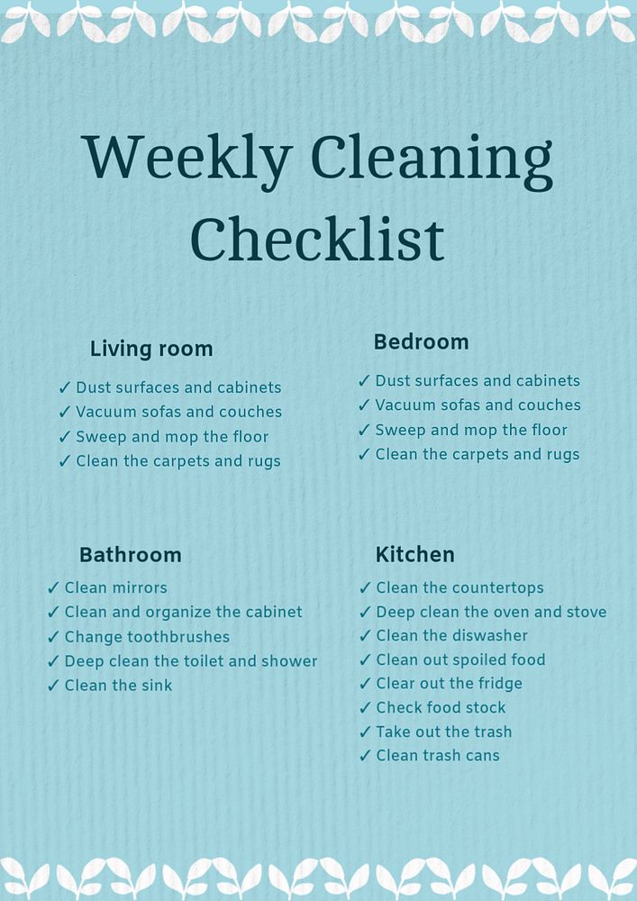 Weekly cleaning checklist poster template, editable text and design