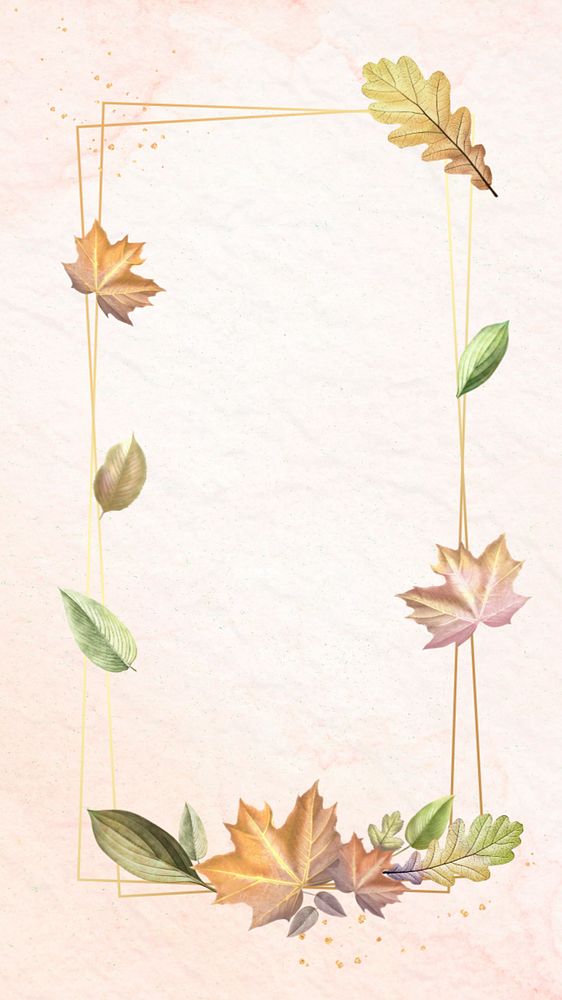 Leaf gold frame mobile wallpaper, editable design