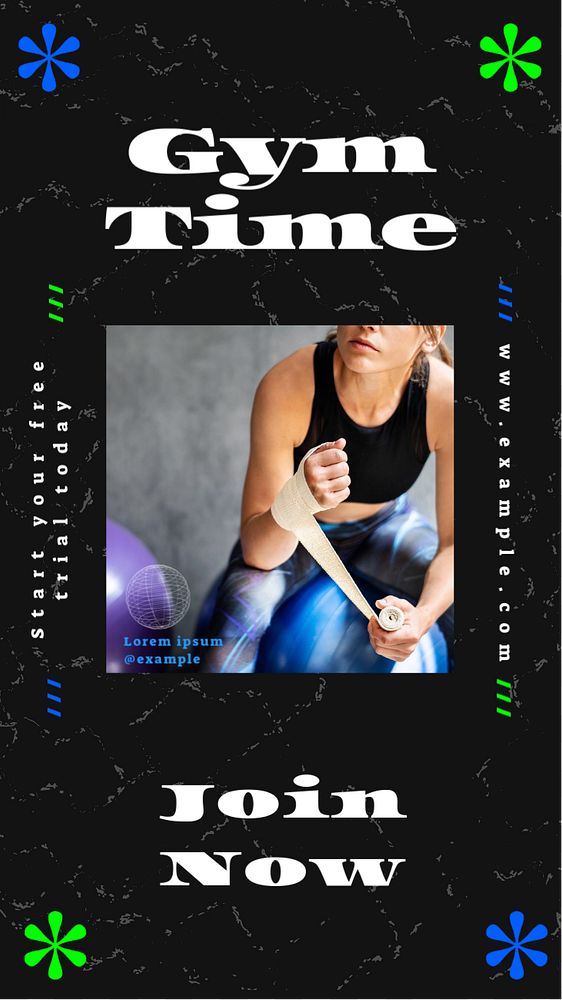 Gym time social story template, editable Instagram design