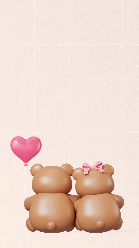 Teddy bears love iPhone wallpaper, 3D Valentine's celebration remix, editable design