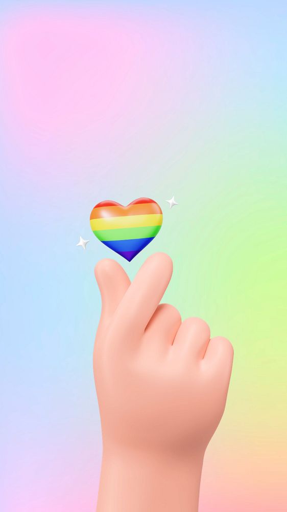 Pride month celebration iPhone wallpaper, 3D mini heart hand, editable design