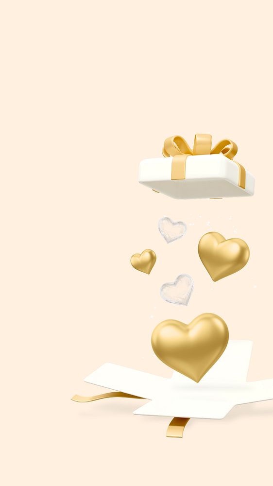 Gold Valentine's gift phone wallpaper, love 3D remix, editable design