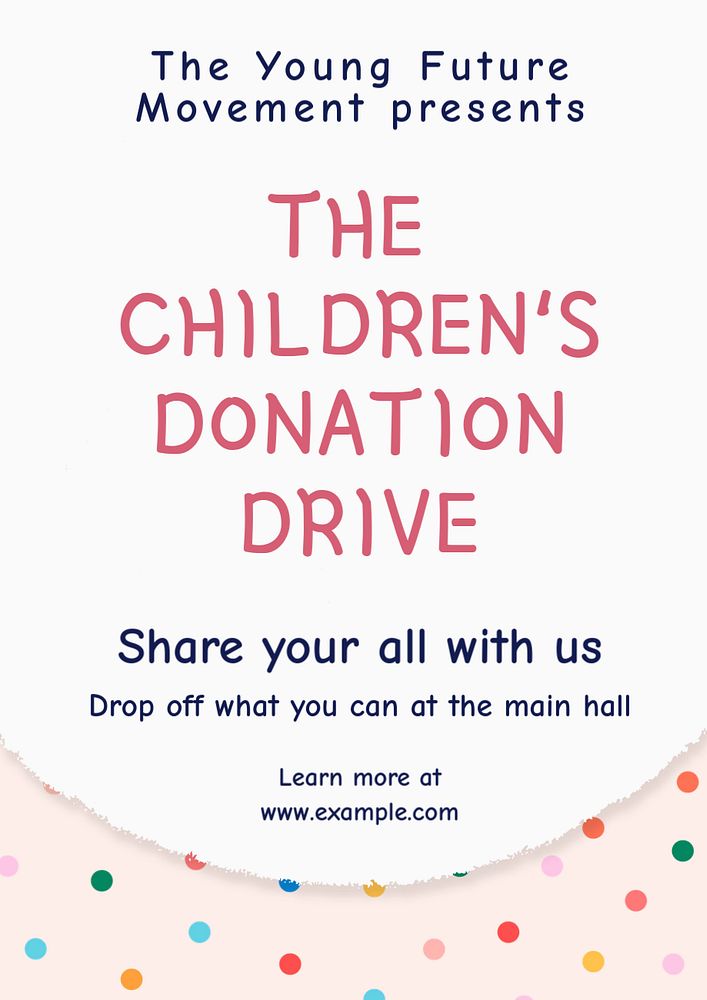 Children's donation drive poster template, editable text and design