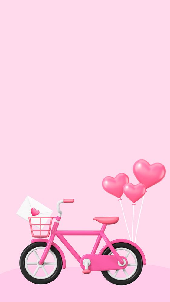 3D pink bicycle iPhone wallpaper, Valentine's celebration remix, editable design