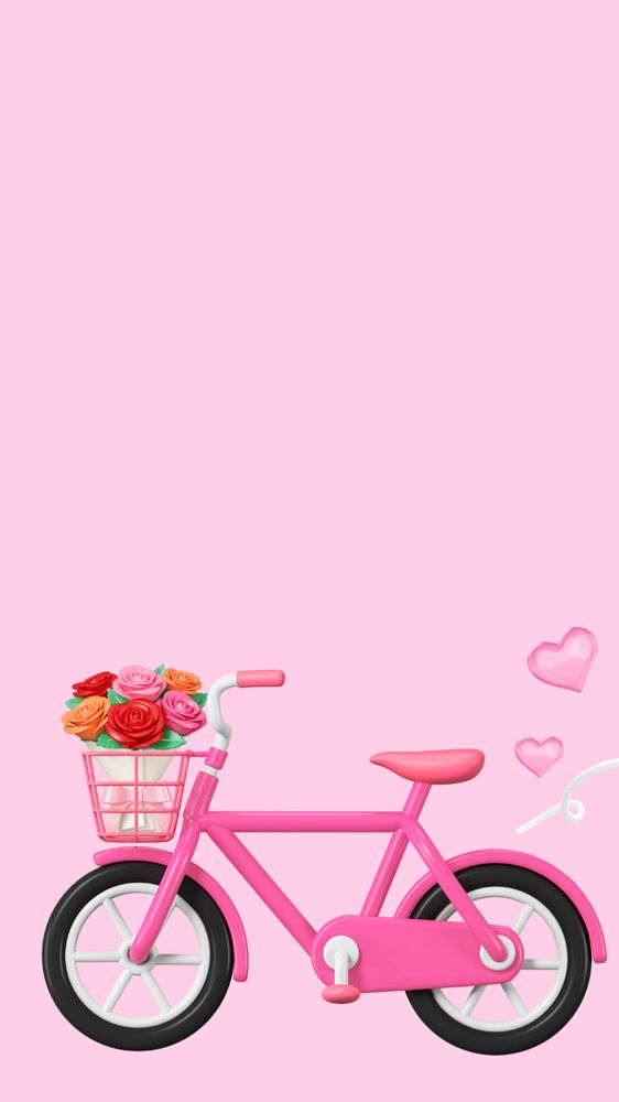 3D pink bicycle iPhone wallpaper, Valentine's celebration remix, editable design