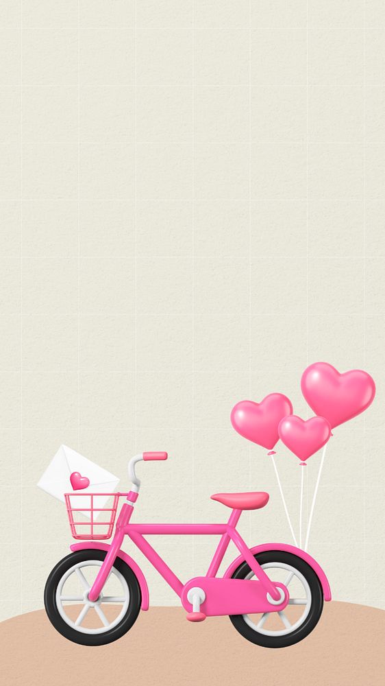 3D pink bicycle iPhone wallpaper, Valentine's celebration remix, editable design