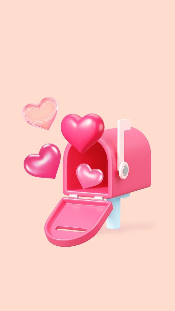 3D pink mailbox iPhone wallpaper, Valentine's celebration remix, editable design