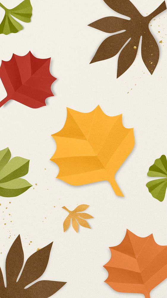 Paper craft leaf iPhone wallpaper, editable design