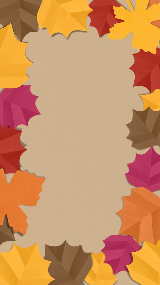 Paper craft leaf iPhone wallpaper, editable design