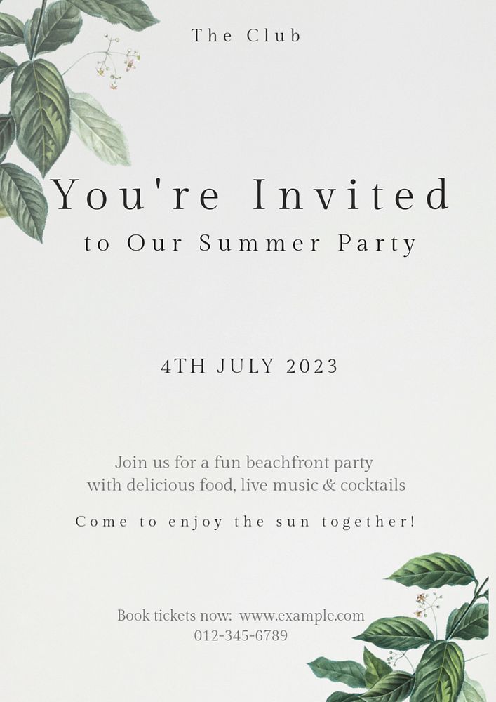 Summer party invitation editable poster template