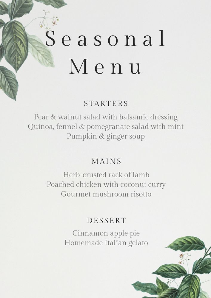 Seasonal food menu editable poster template