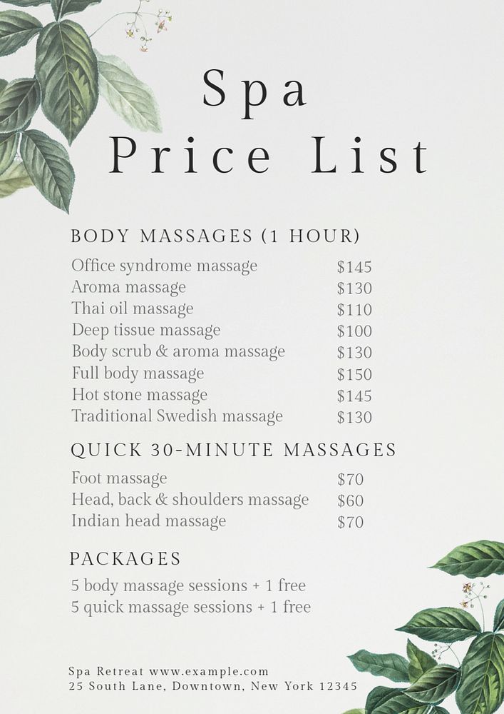 Spa price list editable poster | Premium Editable Template - rawpixel