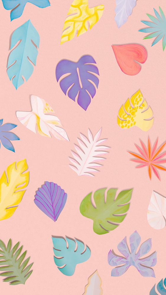 Paper craft leaf iPhone wallpaper, editable design