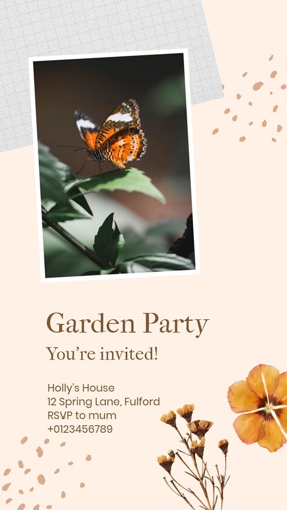 Garden party social story template, editable Instagram design