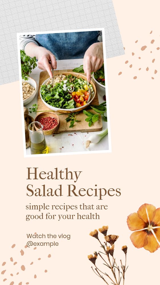 Healthy salad recipes social story template, editable Instagram design