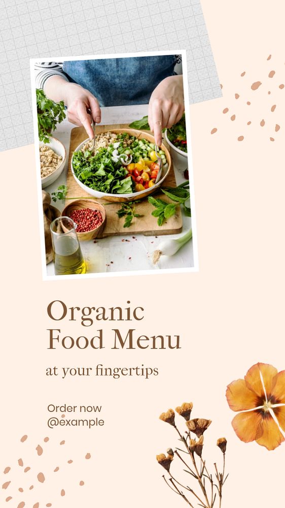 Organic food menu social story template, editable Instagram design