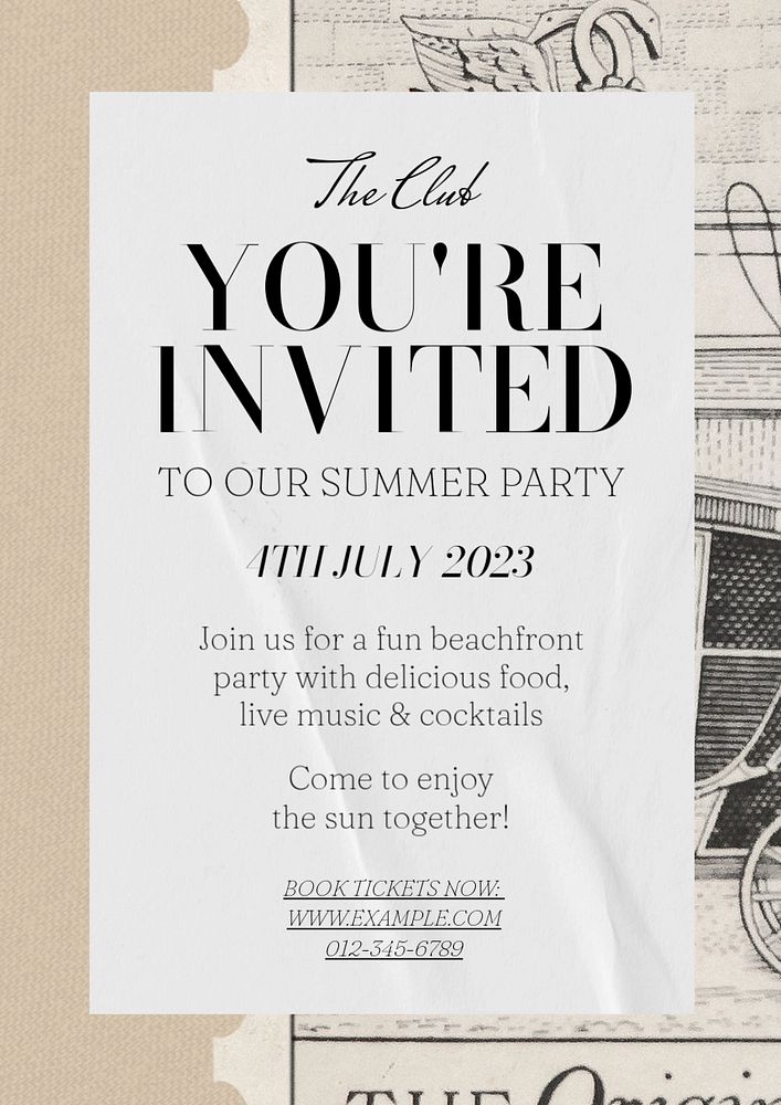 Summer party invitation poster template, editable text and design