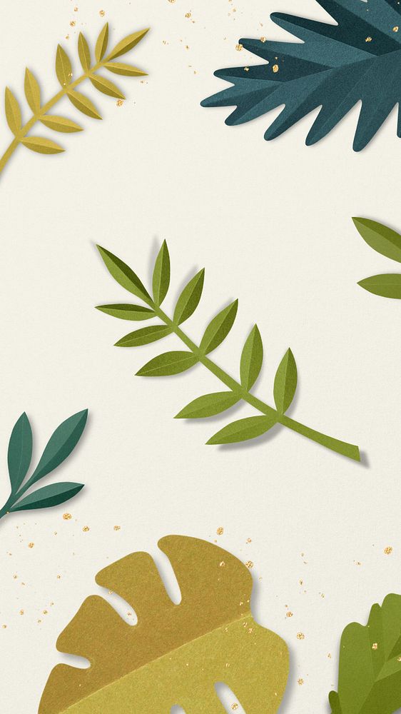 Paper craft leaf iPhone wallpaper, editable design