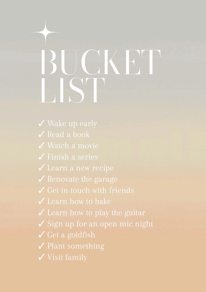 Bucket list poster template, editable text and design