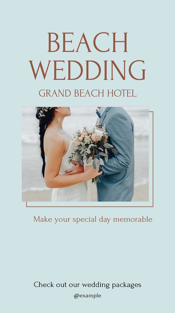 Beach wedding social story template, editable Instagram design