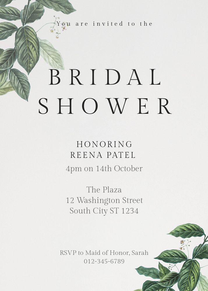 Bridal Shower invitation template, editable text