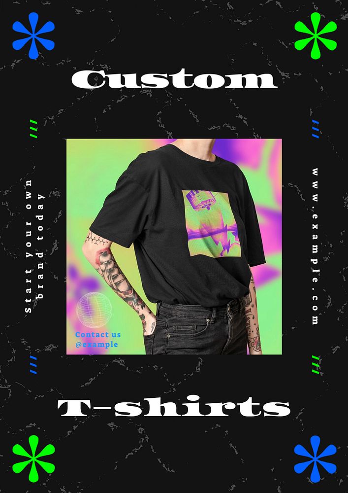 Custom t-shirts poster template, editable text & design