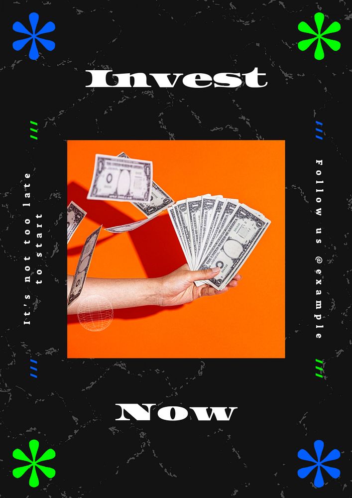 Invest now poster template, editable text & design