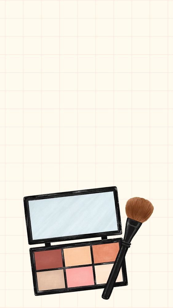 Makeup palette, cosmetic phone wallpaper, digital paint illustration, editable design