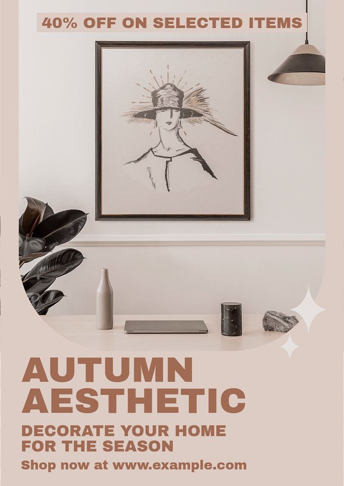 Autumn home decoration poster template, editable text & design