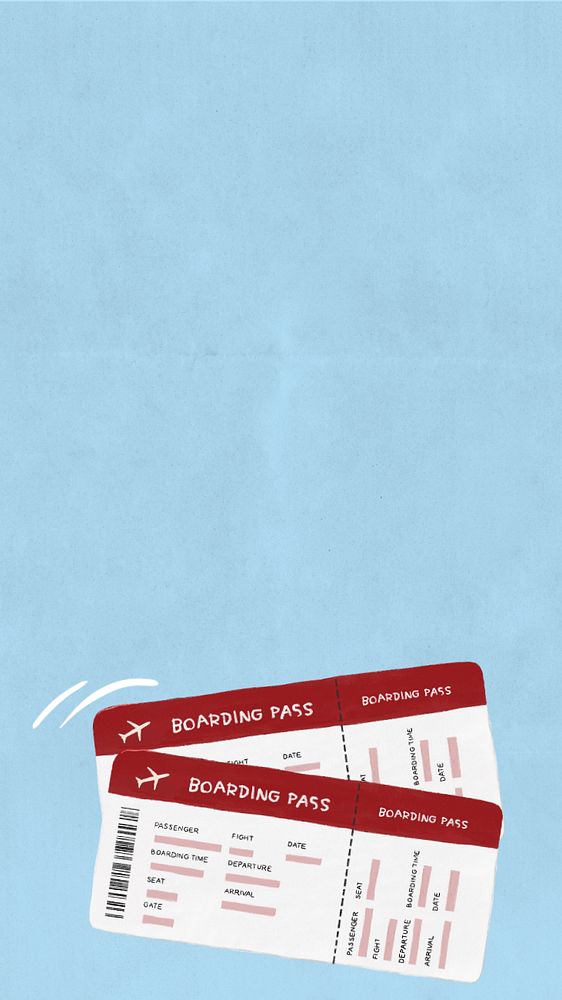 Boarding pass iPhone wallpaper, hand drawn illustration, editable design