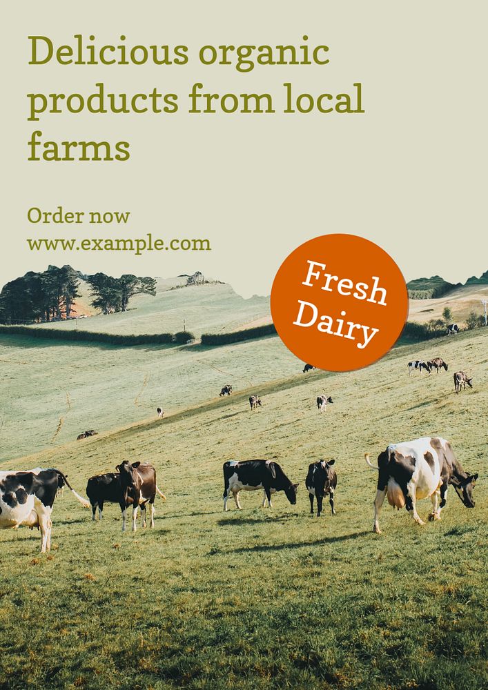 Fresh dairy products poster template, editable text & design