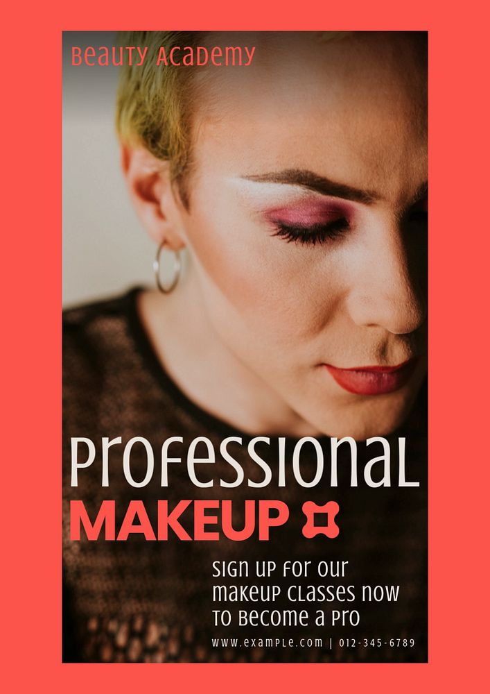 Professional makeup course poster template, editable text & design