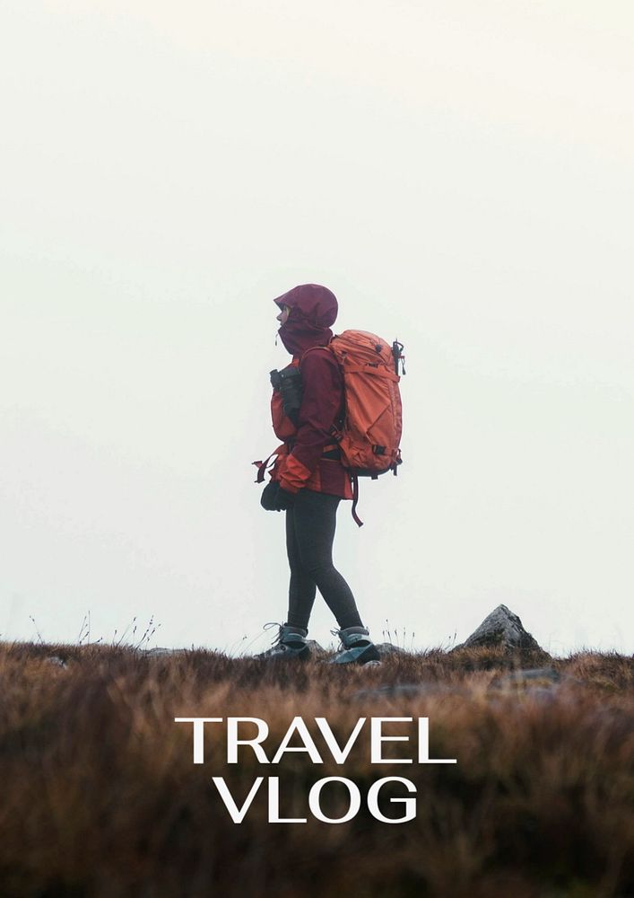 Travel vlog poster template, editable text & design