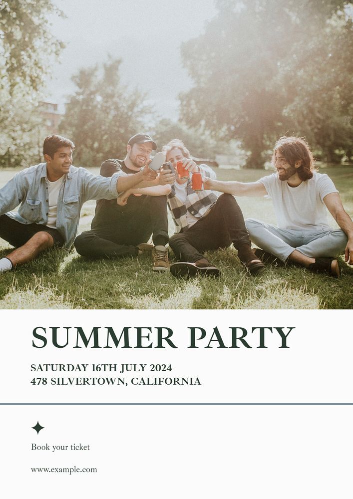 Summer party poster template, editable text & design