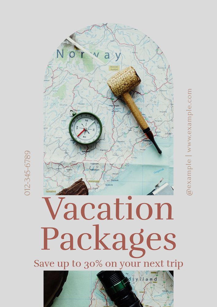 Vacation packages poster template, editable text & design