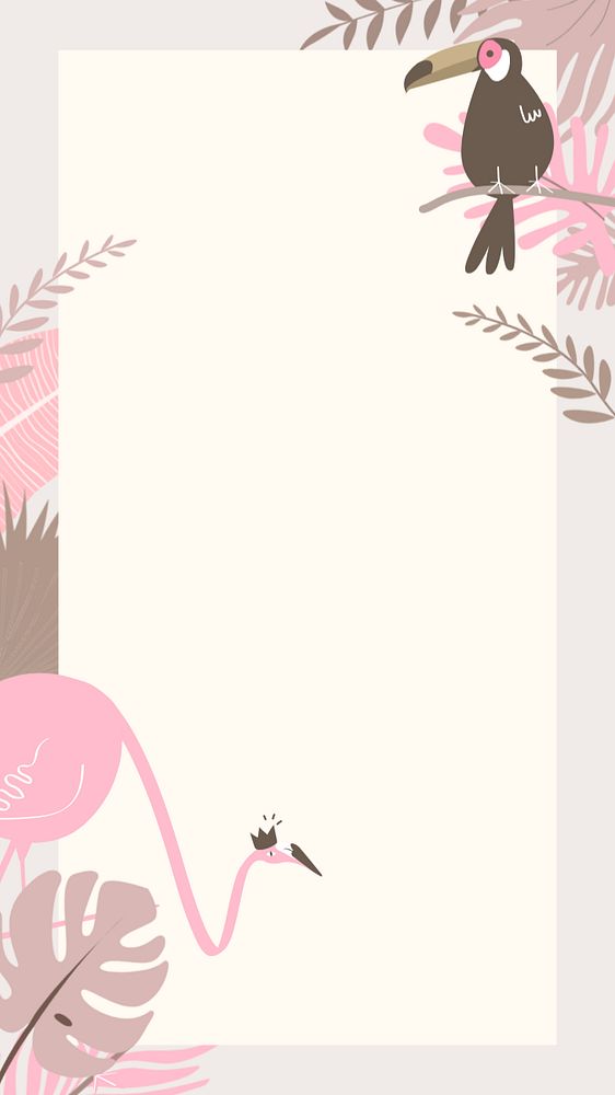 Pink flamingo frame iPhone wallpaper, editable beige design