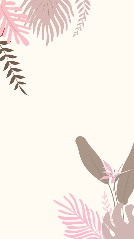 Pink pastel leaf iPhone wallpaper, editable beige design