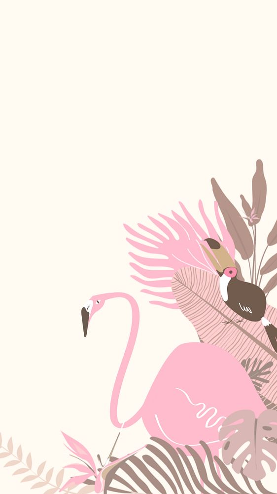 Pastel tropical bird iPhone wallpaper, editable beige design