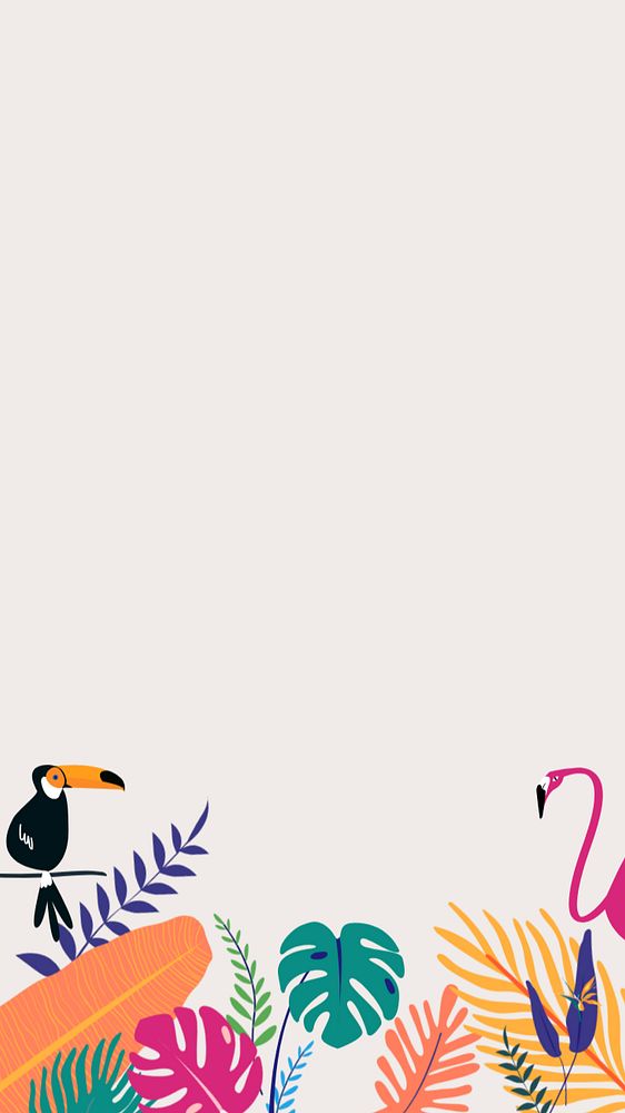 Colorful tropical birds iPhone wallpaper, editable beige design