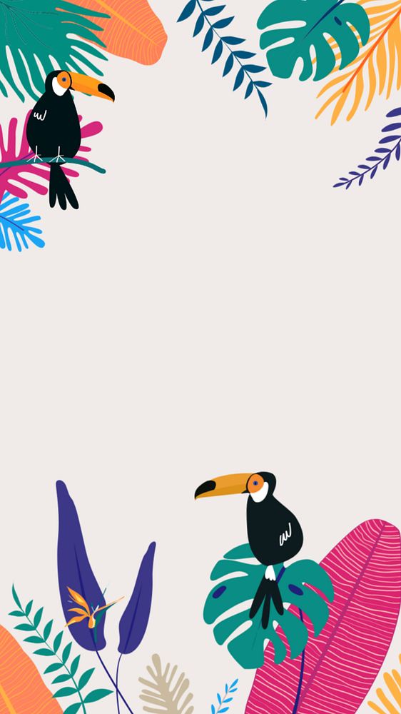 Colorful toucan tropical iPhone wallpaper, editable beige design