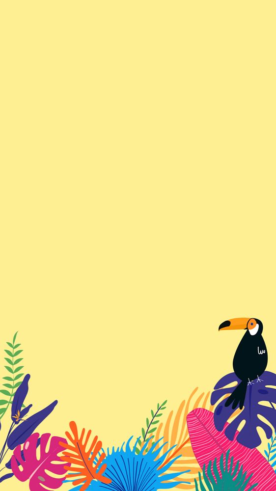 Colorful toucan tropical iPhone wallpaper, editable yellow design