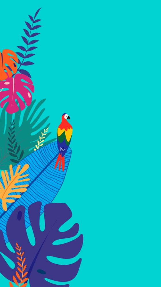 Colorful tropical parrot iPhone wallpaper, editable blue design