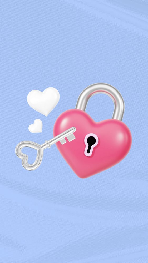 Valentine's heart padlock iPhone wallpaper, 3D love remix, editable design