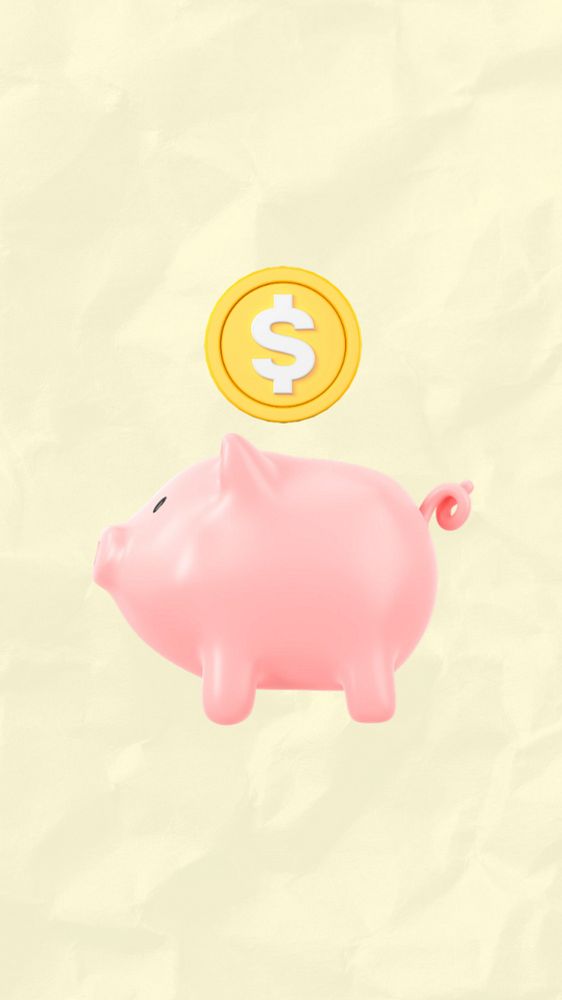 Piggy bank money iPhone wallpaper, 3D savings, finance remix, editable design