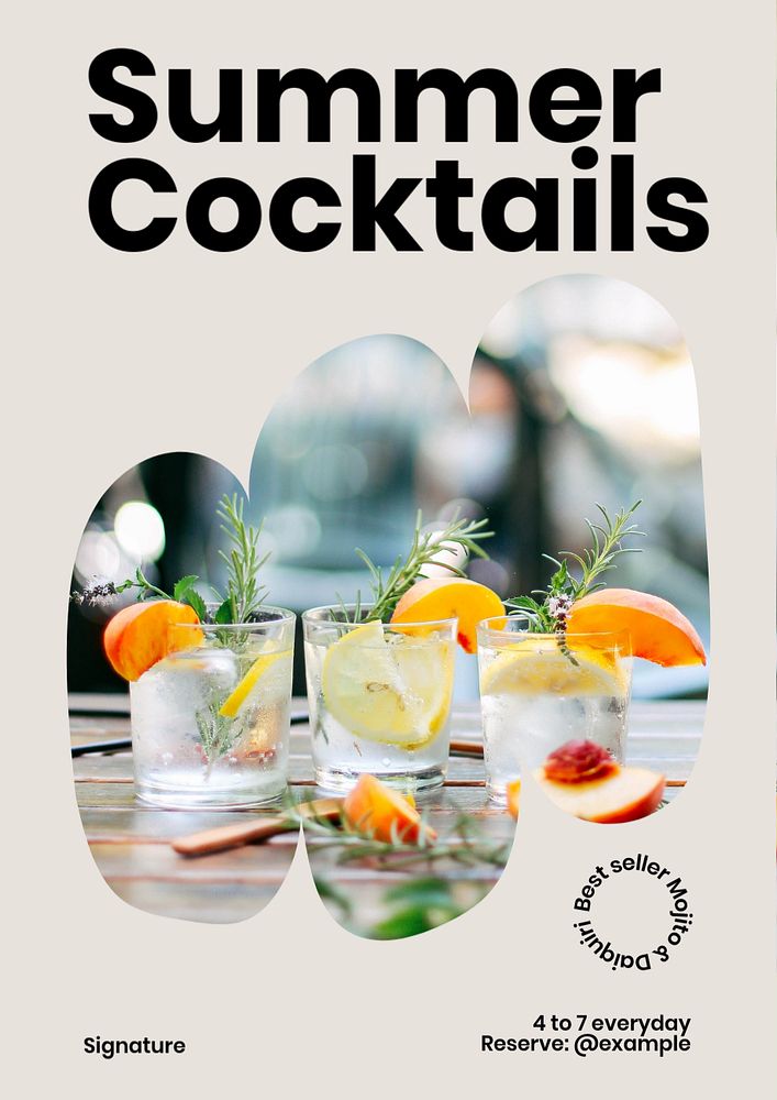 Summer cocktails poster template, editable text & design