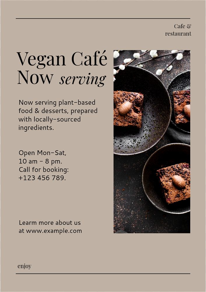 Vegan restaurant poster template, editable text & design