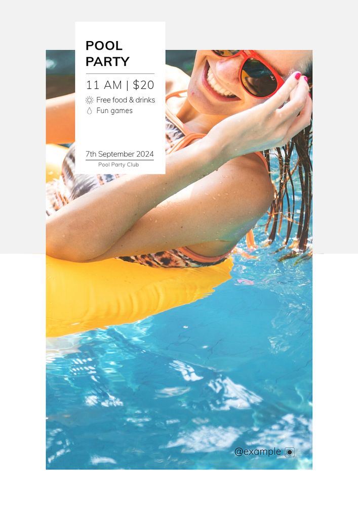 Pool party poster template, editable text & design