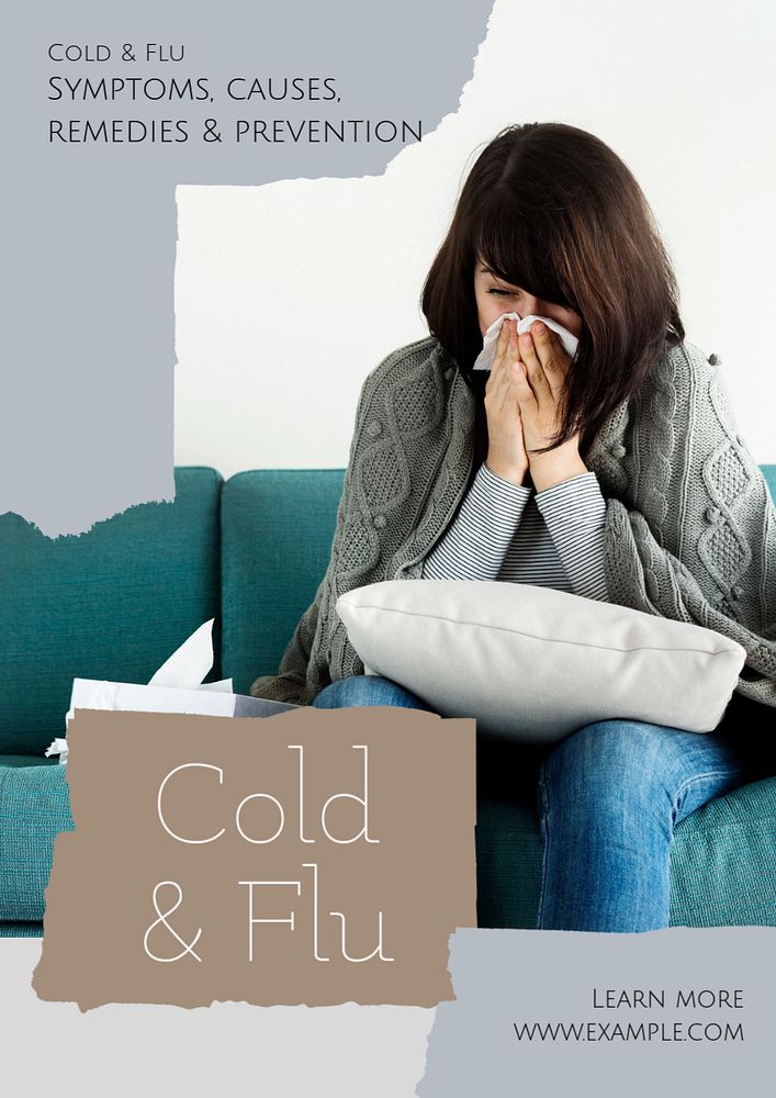 Cold and flu poster template, editable text & design