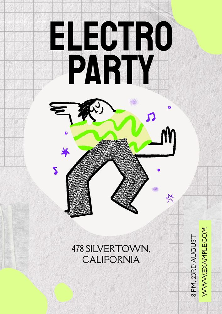 Electro party poster template, editable text & design