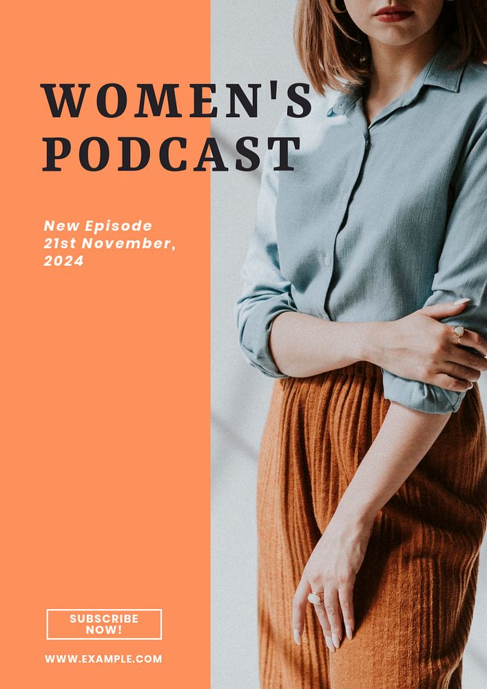 Women's podcast poster template, editable text & design